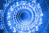 Bright futuristic binary code spiral