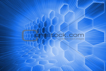 Futuristic hexagons on blue background
