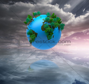 Digitally generated earth floating in air