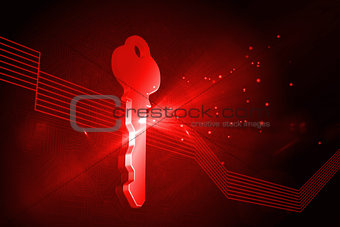Shiny red key on black background