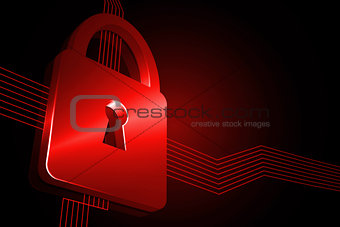 Shiny red lock on black background