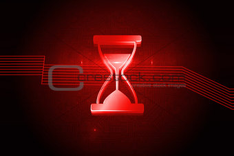 Shiny red hourglass on black background
