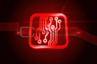 Shiny red circuit board on black background