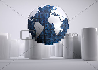 Digital globe on grey abstract background