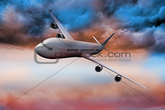 3D plane flying in colorful sky