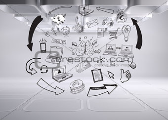 Drawn graphics on grey abstract background