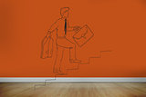 Drawn man on orange wall