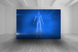 White room with blue picture of body