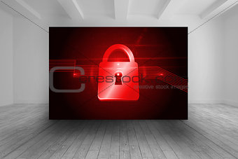 Room with futuristic picture of red lock