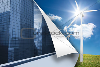 Cityscape background over turbine background