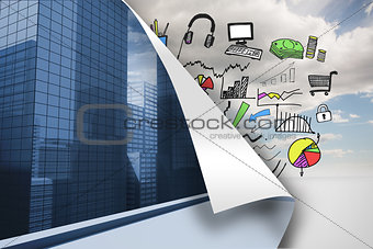 Cityscape background over sky background with graphics