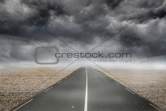 Misty brown landscape with street