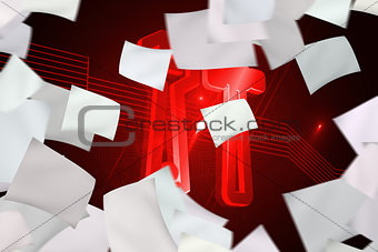 White paper in front of background with red tools