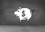 Piggy bank on dark wall