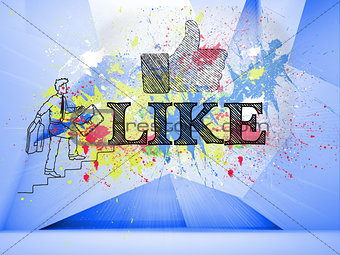 Like icon over blue abstract background
