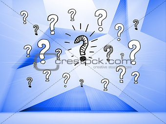 Question marks over blue abstract background