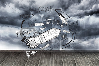 Graphic on wall with stormy sky