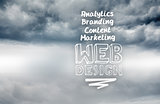 Web design terms written on sky background