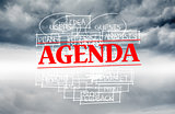 Agenda stamped over words written on sky background
