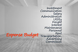 Expense budget terms written in bright room
