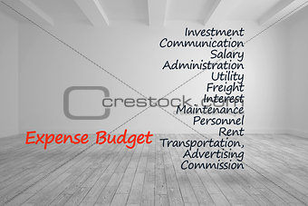 Expense budget terms written in bright room