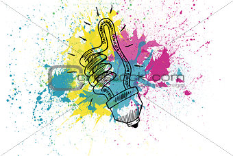 Drawn light bulb showing thumb up over splashes