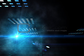 Technological black background with blue light