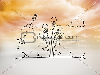 Light bulb flower graphic in bright sky