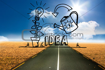 Growing idea graphic over street
