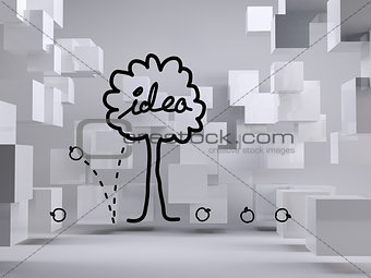 Idea tree on grey background with cubes