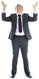 Happy  businessman with arms raised