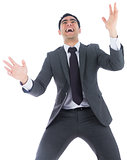 Excited businessman catching