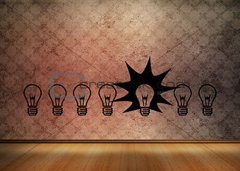 Light bulbs graphic on empty brown room