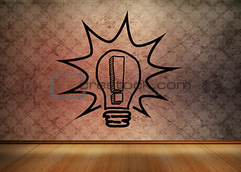Light bulb graphic in empty brown room