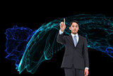 Composite image of serious businessman pointing