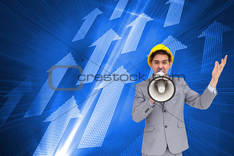 Composite image of architect shouting with a megaphone