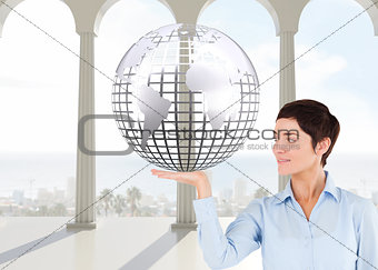 Composite image of businesswoman with an open hand