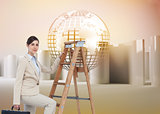 Composite image of businesswoman climbing career ladder and looking at camera