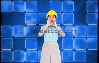 Composite image of architect shouting at camera