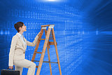 Composite image of businesswoman climbing career ladder