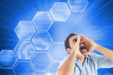 Composite image of shouting man standing