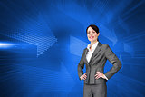 Composite image of customer service agent with headset on