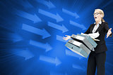 Composite image of businesswoman dropping folders