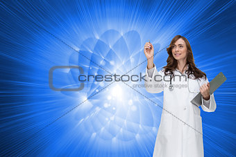 Composite image of doctor pointing