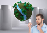 Composite image of model holding a bulb