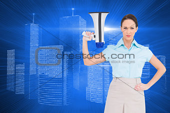 Composite image of classy businesswoman holding megaphone