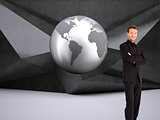 Composite image of businessman with crossed arms