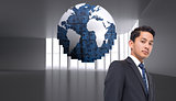 Composite image of  businessman against globe on abstract background