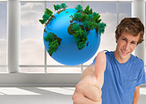 Composite image of a male student giving thumb up