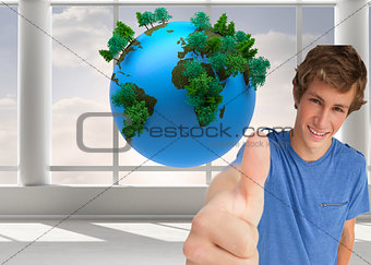 Composite image of a male student giving thumb up